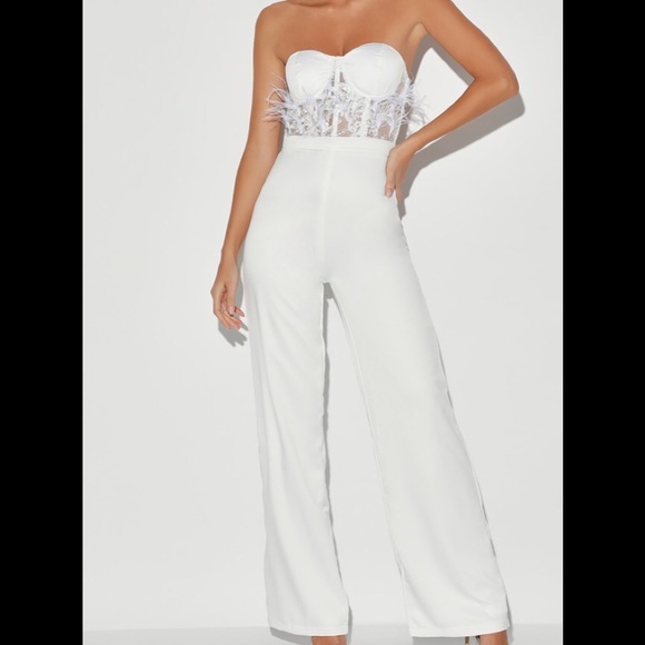 jumpsuit with feathers